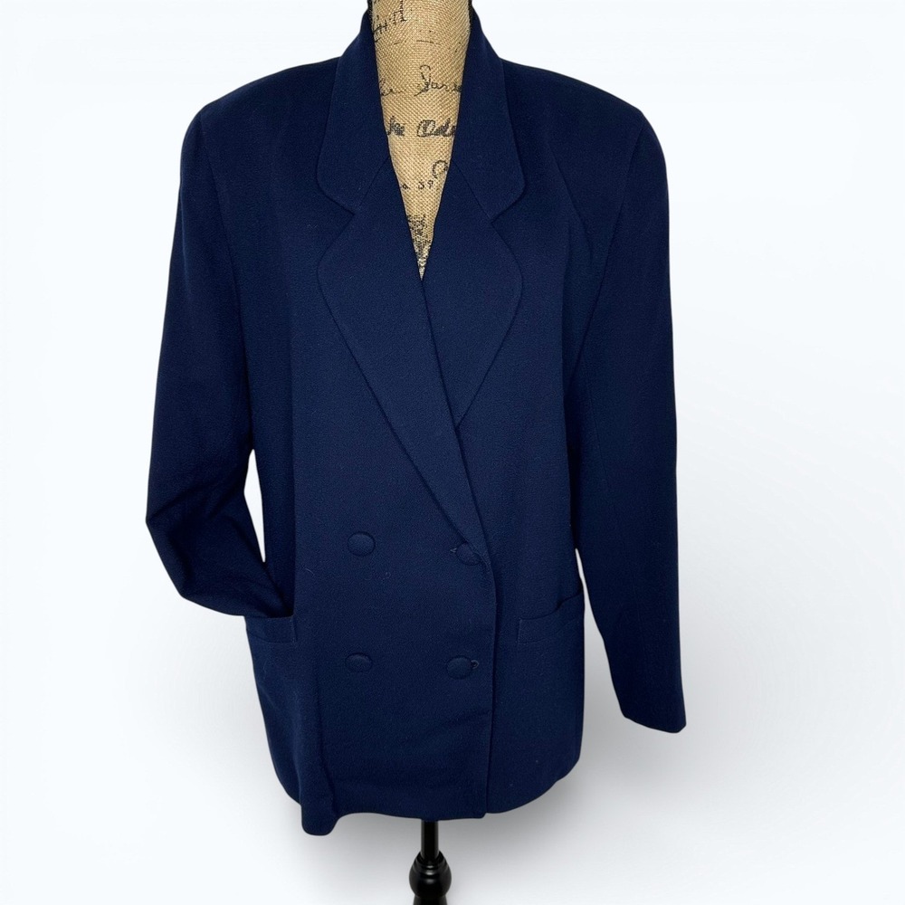 Vtg Talbots 100% Wool Double Breasted Blazer Navy Blue Old Money Preppy USA 14